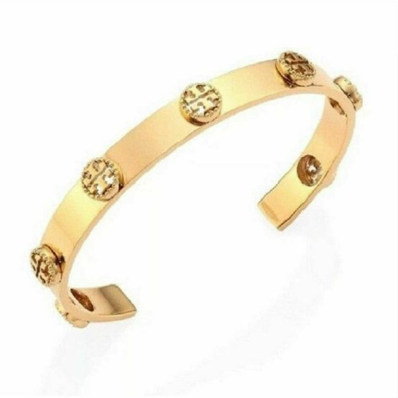 Tory Burch Gold Milgrain Logo Cuff Bracelet - Picture 1 of 4